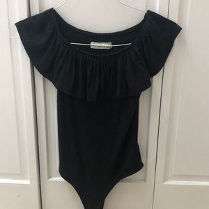 Black A&F Over the Shoulder Ruffle Bodysuit